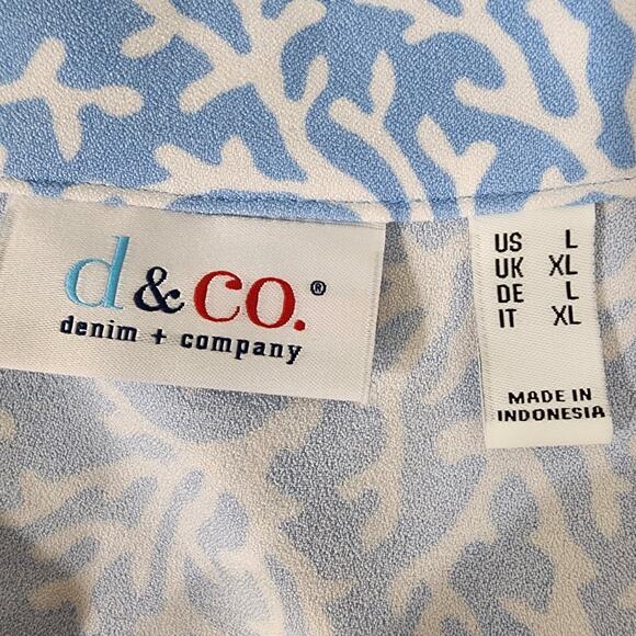 Denim & Co. Womens Printed V-Neck 3/4-Sleeves Tunic Top Chambray Blue Size Large - Picture 7 of 9